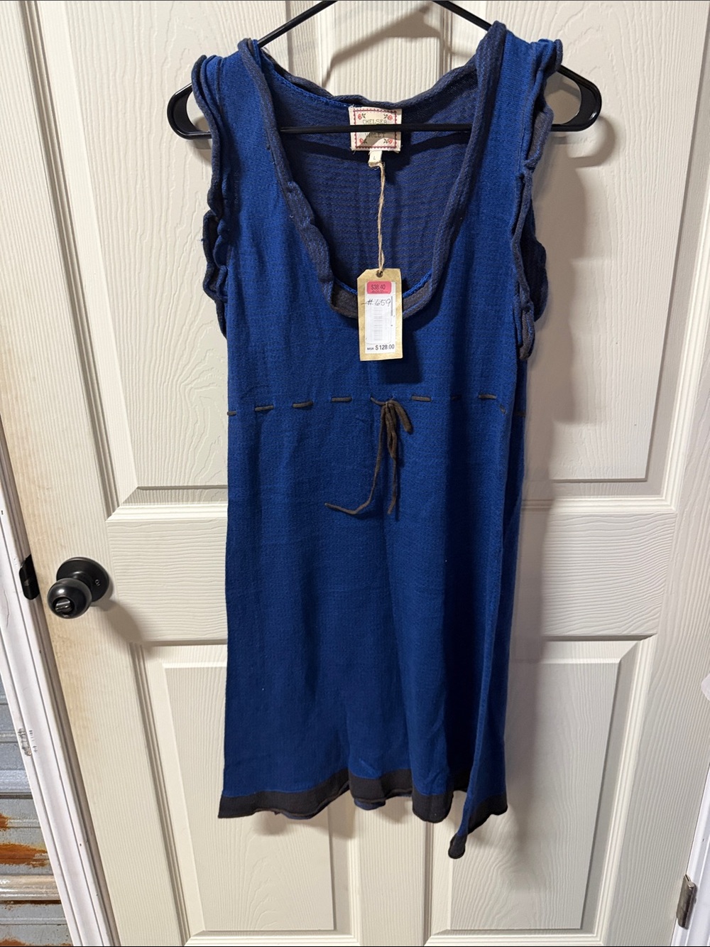 Chelsea & Violet Royal Blue Knit Midi Dress with Brown Trim